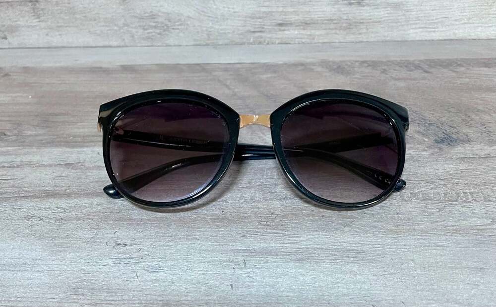 Judith Leiber Viola Black and Gold Round Sunglasses